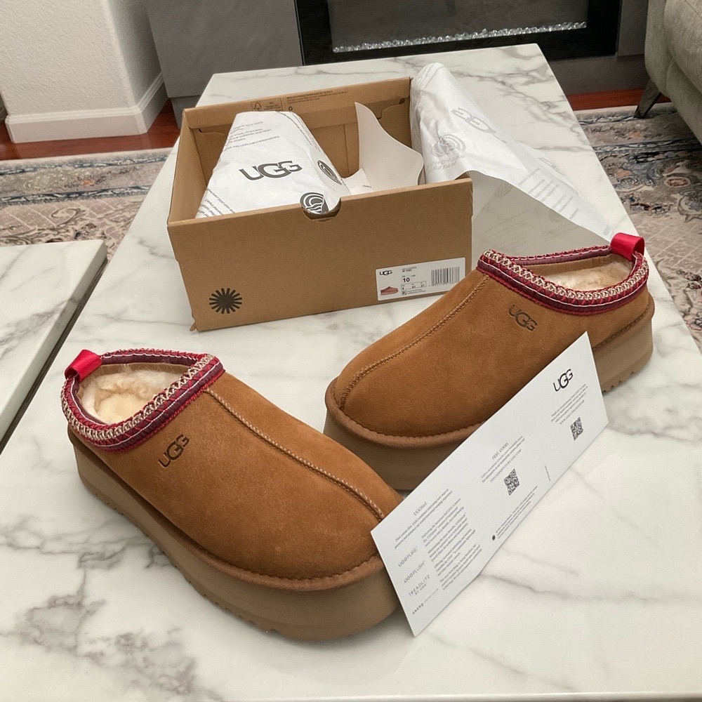 UGG Chestnut Suede Slippers with Red Accents😘😘